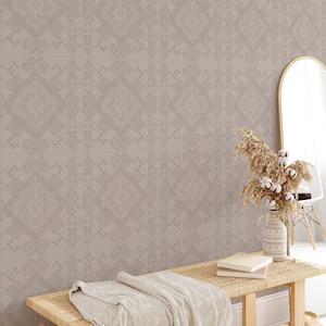 Carta da parati. Carta da parati con piastrelle marocchine. Piastrelle neutre. Boho. Toni terrosi. Moderno di metà secolo. Stacca e attacca. Rimovibile. Decalcomanie Rocky Mountain