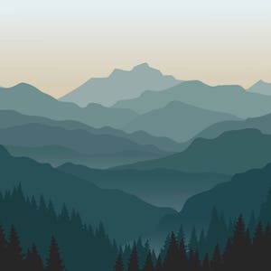 Mountain Mural |  Blue Ombré Mountain Wallpaper | Forest Tree and Mountain Wallpaper | Removable Wallpaper  | Nursery Wall Mural