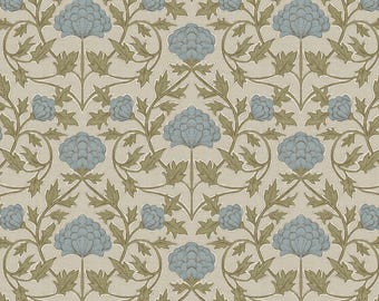Blue Green Thistle Wallpaper, Vintage Floral Wallpaper, William Morris Style Wallpaper, Botanical Wallpaper, Cottage Decor