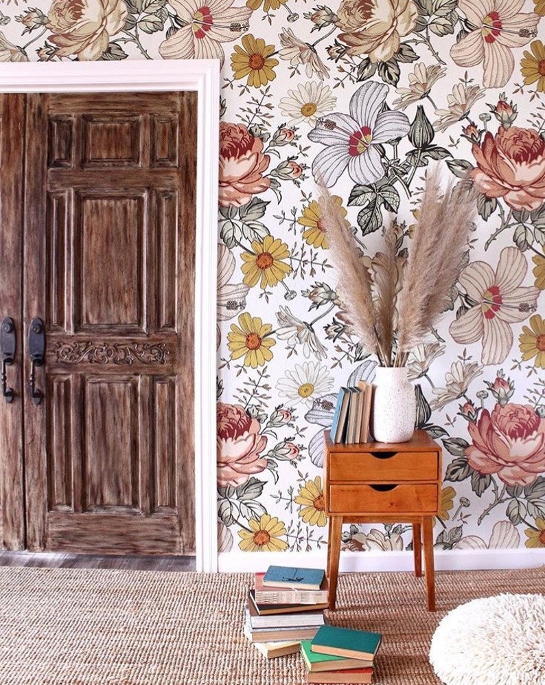 Madelyn Flowers Wallpaper Removable Peel and Stick Wallpaper Etsy UK