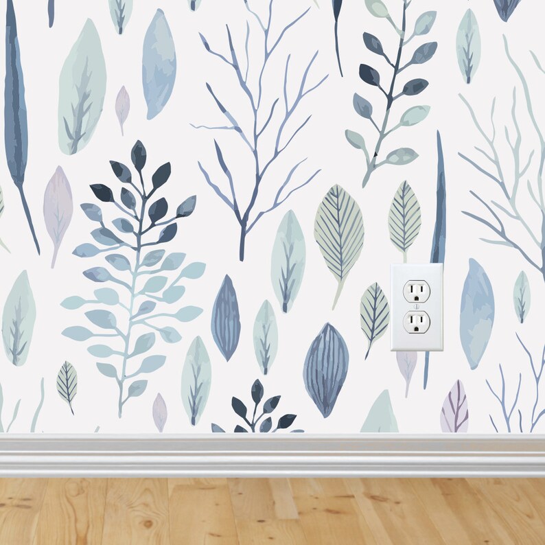 Watercolor Wallpaper Floral Wall Decor Temporary Wallpaper Nightengale Wallpaper Peel and Stick Forest Decor Hand Painted Wallpaper