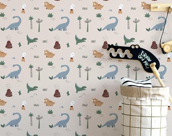 Dinosaur Adventure Wallpaper | Fun Kids Room Decor | Cute Dino Print for Playrooms | Nursery Wall Decor | Dinosaur Theme Wallpaper for Boys
