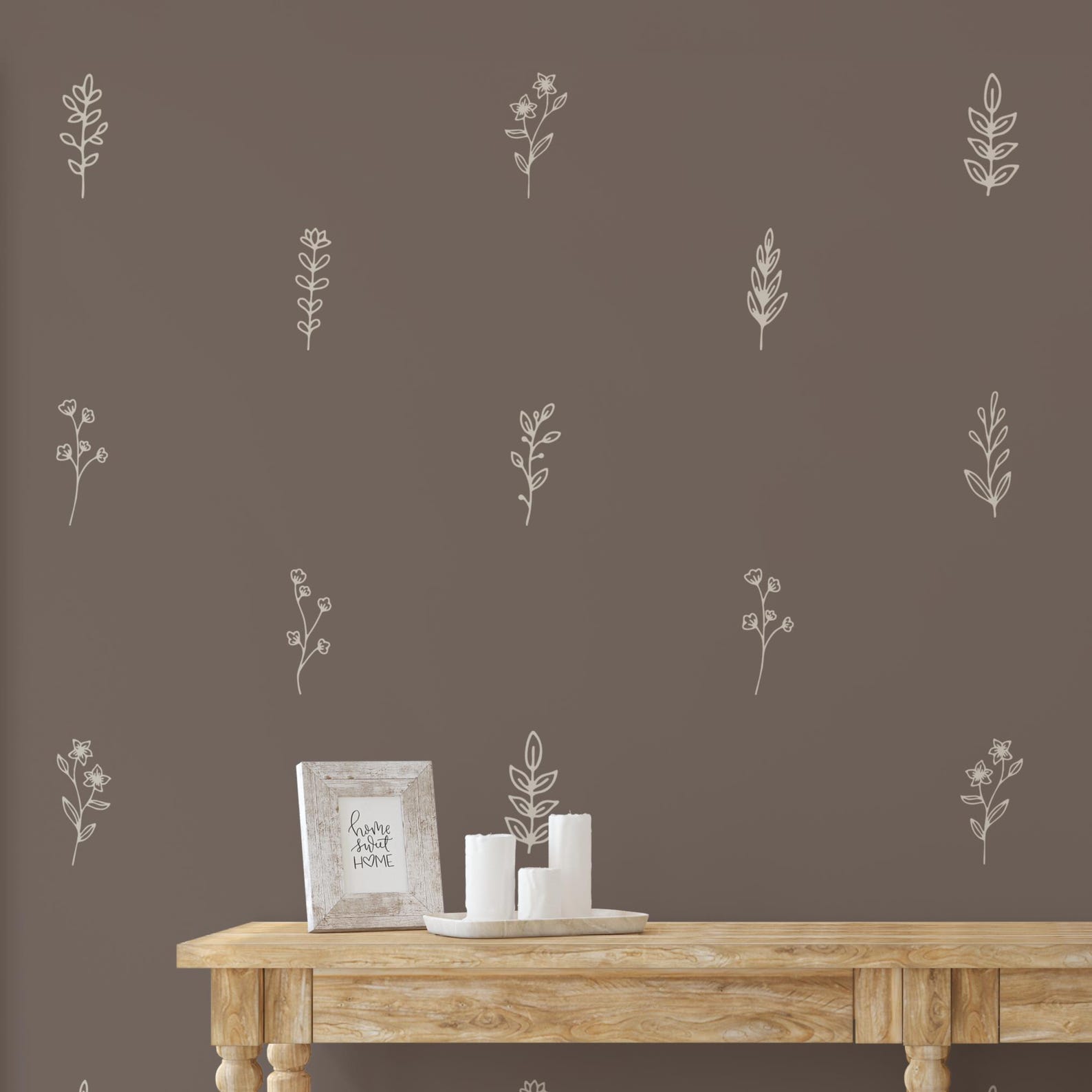 Simple Floral Wall Decals, Botanical Outline Decals, Removable Boho ...