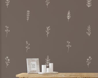 Eenvoudige bloemen muurstickers, botanische schets stickers, verwijderbare boho muurstickers, minimalistische bloemenkunst, badkamer wanddecoratie, kleur aangepast