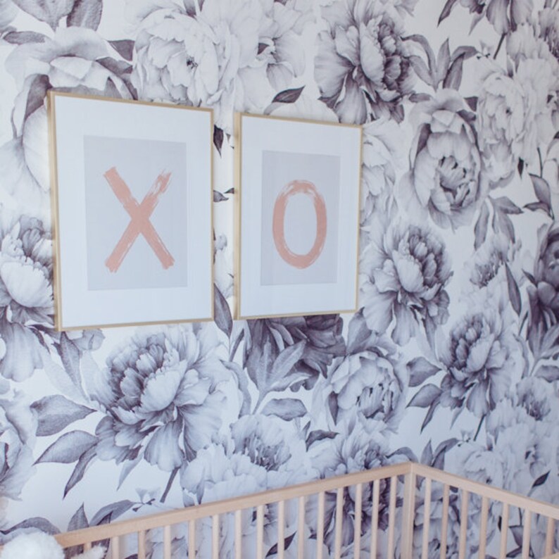 White grey nursery decor white grey flower wallpaper flower wallpaper wall art White grey wall art nursery wall art White grey decor