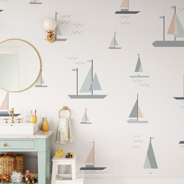 Sailboat Wall Decals - Boys Wall Decals. Boys Room Decor.  - Coastal Nautical Decor - Ocean Theme Stickers - Removable Decals - Boat Decals