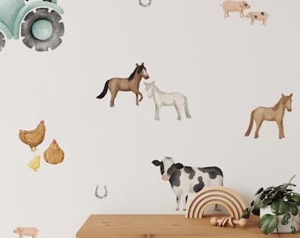 Farm Animal Decals / Farm Animal Decor / Removable Animals/ Boy Room / Tractor Stickers / Horse and Cow Peel and Stick / Nursery Decor