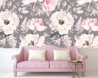Floral Wallpaper. 2023 Collection. Watercolor Floral. Peel and Stick. Removable Wallpaper. Multiple Color and Size Options Available. Custom