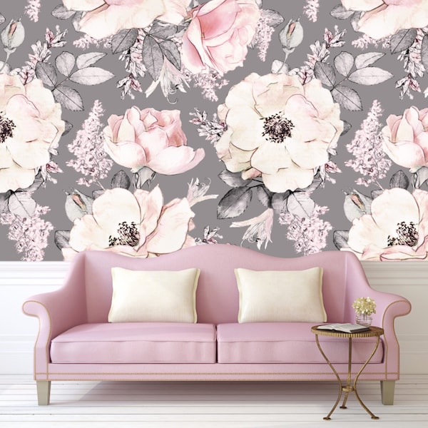 Floral Wallpaper. 2023 Collection. Watercolor Floral. Peel and Stick. Removable Wallpaper. Multiple Color and Size Options Available. Custom