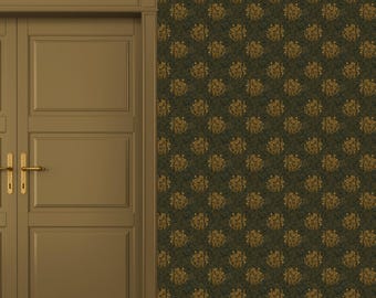 Block Print, Mustard Leaf Wallpaper, Textured Style Peel and Stick Wallpaper for the Home, Midcentury Floral Wallpaper, Vintage Botanical