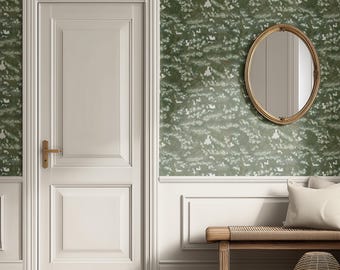 Verdure Wallpaper, Green Woodland Wallpaper, Botanical Forest Wallpaper, Vintage Foliage Wallpaper, Nursery, Cottagecore Decor