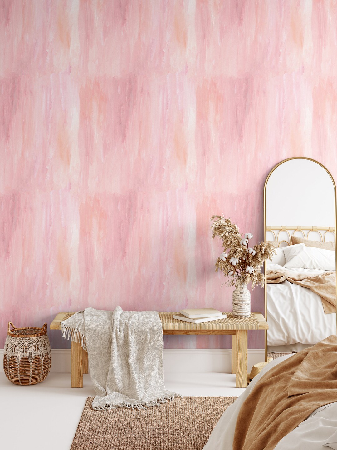Texture Wallpaper, Limewash Wallpaper, Pink Wallpaper, Peel Stick