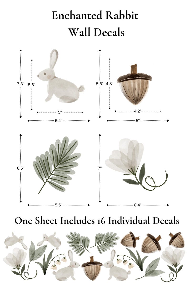 Enchanted Rabbit Wall Decals – Woodland Bunny Wall Stickers, Removable ...