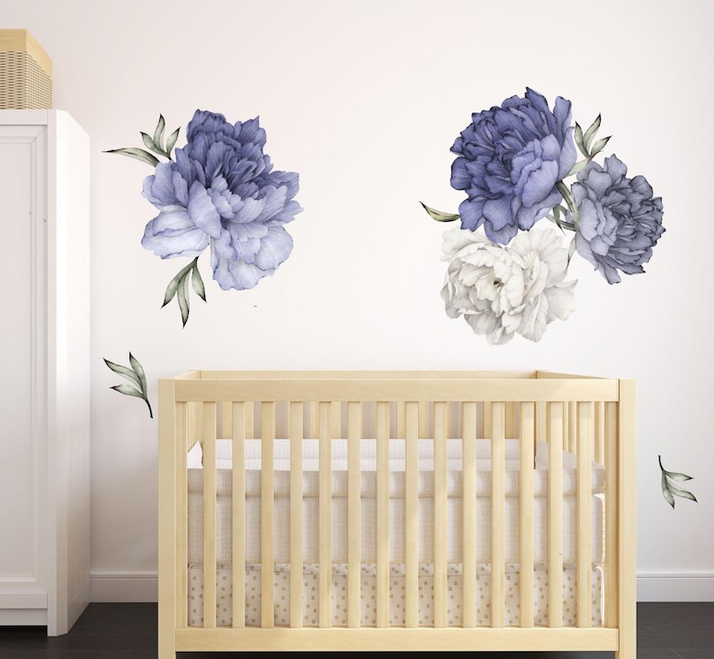 Blue Flower , Decals For Boys, Baby Boy Decor, Blue Flower Decor, Nursery Wall Decals, Kids Wall Decals, Flower Decals , Kids decals image 1