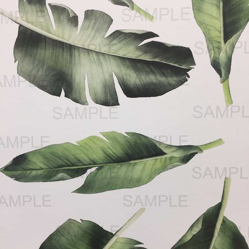Giant Tropical Leaves, neutral wall decor, neutral wall art, tropical nursery, safari nursery, neutral baby, neutral nursery art, leaf decal Sample 12" x 30"