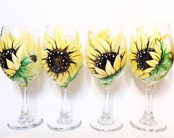 2 Hand Painted Sunflower Wine Glasses (20oz.)
