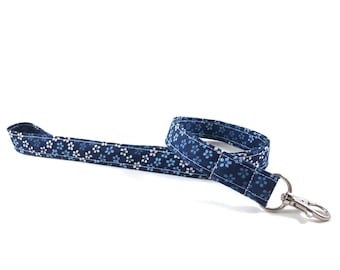 Navy, Blue and White Flowers Lanyard - Cute Lanyard - Teacher Lanyard - Floral Pattern - 21 in. long - 3/4 in wide strap