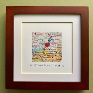 Framed Map & GPS Coordinates Custom Map Gift Latitude Longitude 5x5 inch FRAME Engagement Gift Gallery Wall Art Valentines Day image 5