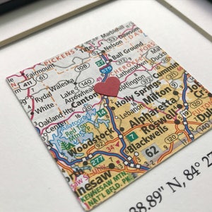 Framed Map & GPS Coordinates Custom Map Gift Latitude Longitude 5x5 inch FRAME Engagement Gift Gallery Wall Art Valentines Day image 2
