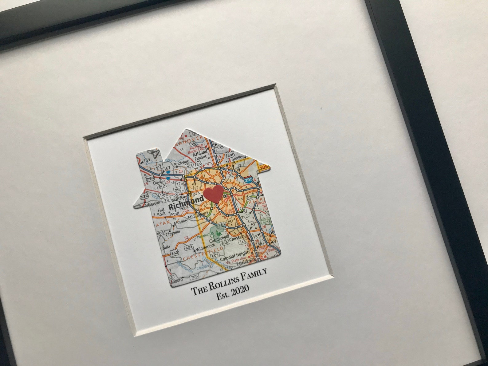 Framed House Shaped Map: 8x8 Inch Frame With Mat - Personalized by You ...