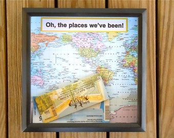 SALE! Shadow Box Ticket Holder - Ticket Box - Drop Top Shadow Box - Map Decor - Shadow Box Frame With Map - Oh the Places We've Been