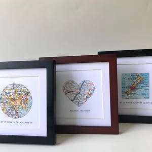 Framed Map & GPS Coordinates Custom Map Gift Latitude Longitude 5x5 inch FRAME Engagement Gift Gallery Wall Art Valentines Day image 3