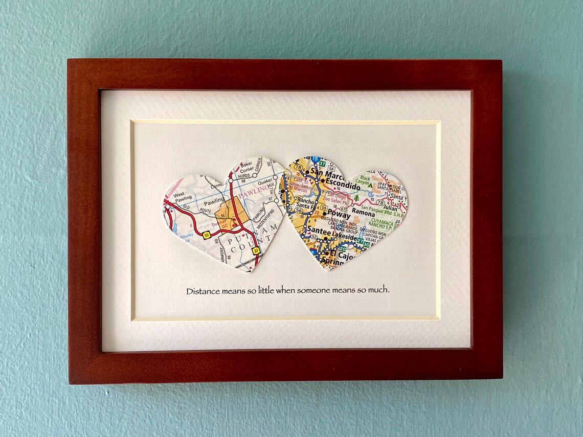 Heart Map Frame Framed Map Hearts - Choose Maps & Text - Map Gift - 5x7 Inch Frame ...