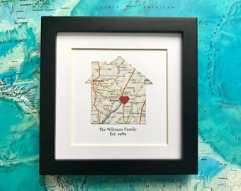 Framed House Map - 5x5 Inch Frame - Housewarming Gift - House Shaped Map - Realtor Gift - Framed Map - New Home Gift - Choose Map and Text