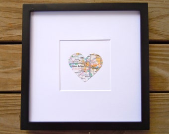 Heart Map Decor - Framed Map Heart - Choose Your City -Wedding Gift - 8x8 Inch Frame - Engagement Present - Housewarming