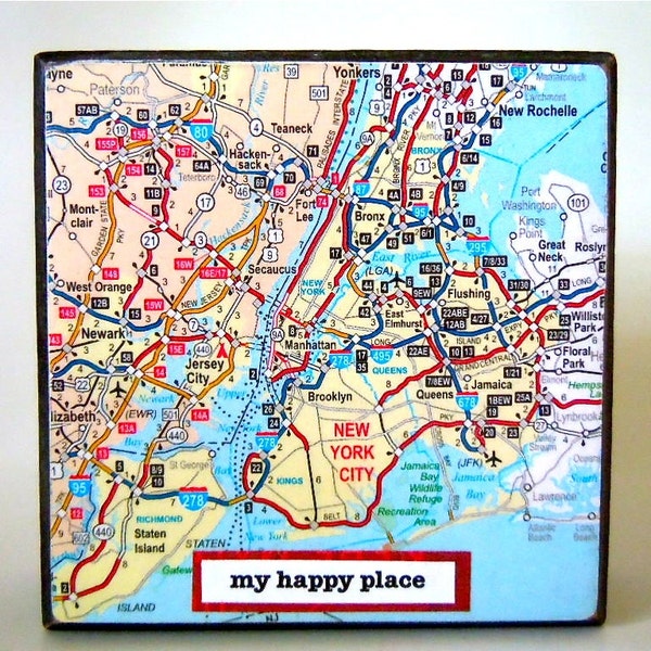 Small Map Block - NYC - Map Art - Map Home Decor - Square Map - New York - Map Decor - My Happy Place - Inexpensive Gift - Free Shipping