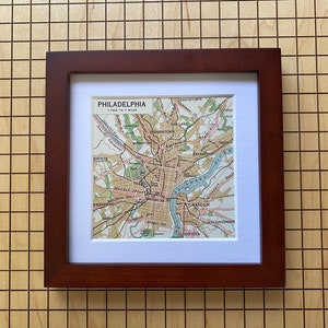 SALE Framed Vintage Philadelphia Map Map Gift Square Frame Engagement Gift Wedding Gift Gallery Wall Philly Gift 5x5 Frame image 1