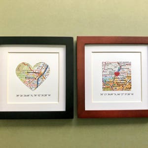 Framed Map & GPS Coordinates Custom Map Gift Latitude Longitude 5x5 inch FRAME Engagement Gift Gallery Wall Art Valentines Day image 7