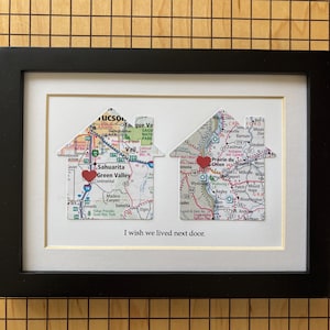 Cartes en forme de maison - Choisissez des cartes et du texte - J'aimerais que vous habitiez à côté - Cadre 5 x 7 pouces - Illustrations de carte personnalisées - Cadeau interurbain - Pour un ami