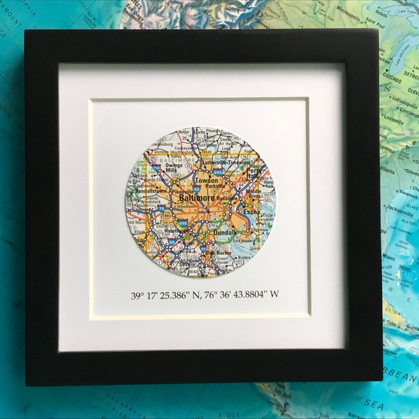 Framed Map & GPS Coordinates - Customized Map Gift - 5x5 Inch FRAME -  Latitude Longitude - Wedding Gift - Mother's Day - Father’s Day Gift