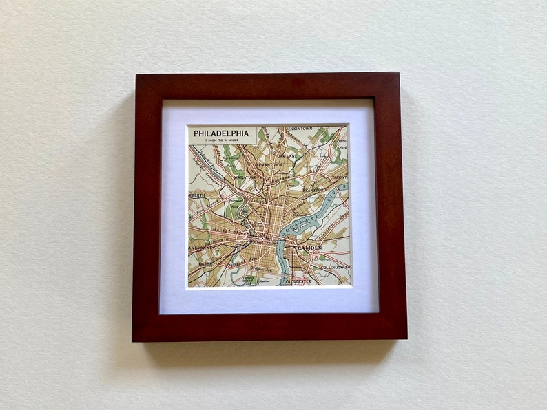 SALE Framed Vintage Philadelphia Map Map Gift Square Frame Engagement Gift Wedding Gift Gallery Wall Philly Gift 5x5 Frame image 3