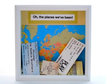 SALE! - Shadow Box Ticket Holder - Ticket Box - Drop Top Shadow Box - Travel Theme Gift - Map Frame -White Shadow Box Frame