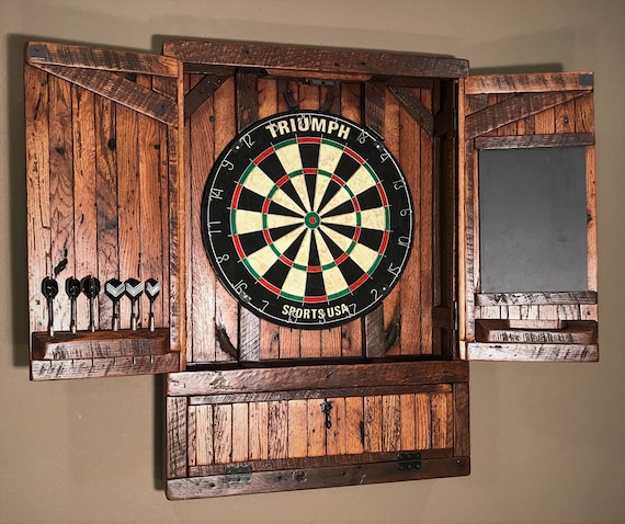 Dartboard Cabinet With Compartment Barn Wood Made To Order Etsy