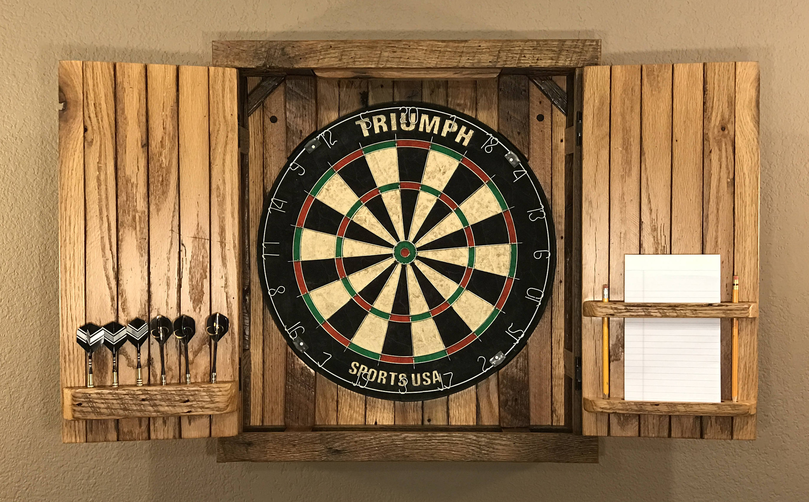 Natural Rustic Dartboard Cabinet Reclaimed Barn Wood Home