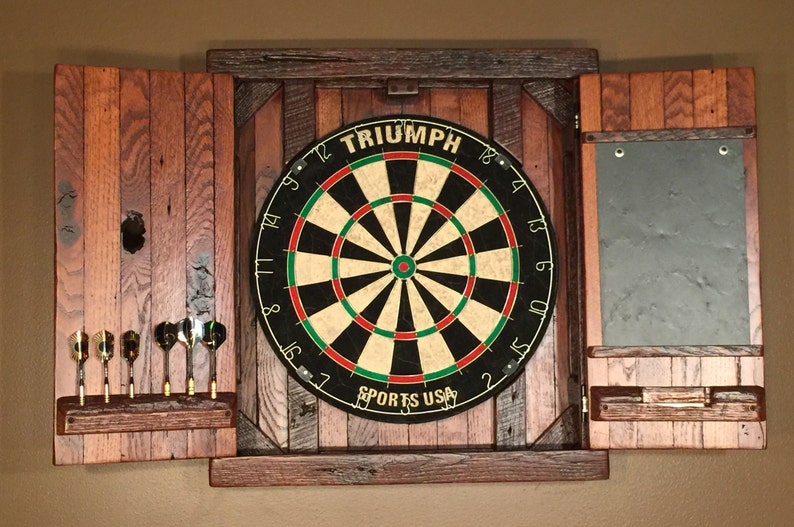 Rustic Dartboard Cabinet Barnwood Made To Order Etsy