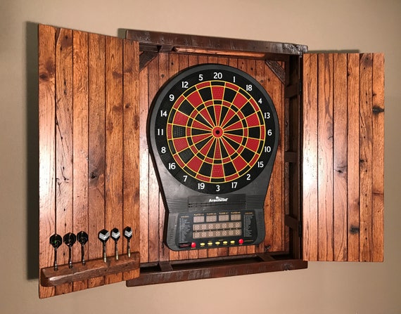 Large Electronic Dartboard Cabinet Reclaimed Barn Wood Etsy