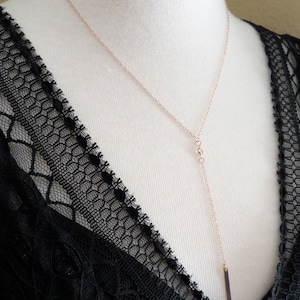 Bar Drop Necklace with CZ diamond /Simple Bar Lariat Necklace / Minimal Y Necklace / Sterling Silver, 14K Gold Fill, or Rose Gold Fill Chain