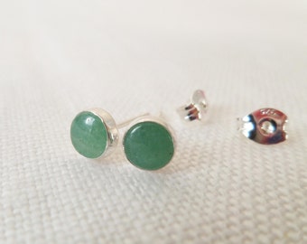 Tiny Sterling Silver and green aventurine earrings...dainty earring, post earrings, stud earrings, simple and fun
