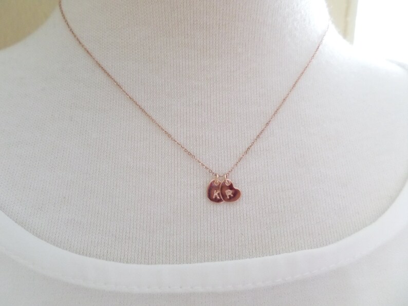 Puede incluir: Un delicado collar de oro rosa con dos peque&ntilde;os colgantes en forma de coraz&oacute;n. Cada colgante tiene una sola inicial grabada.
