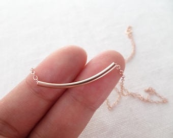14K Rose Gold Filled tube necklace, curbed bar necklace...dainty,everyday, simple, birthday, wedding, bridesmaid jewelry