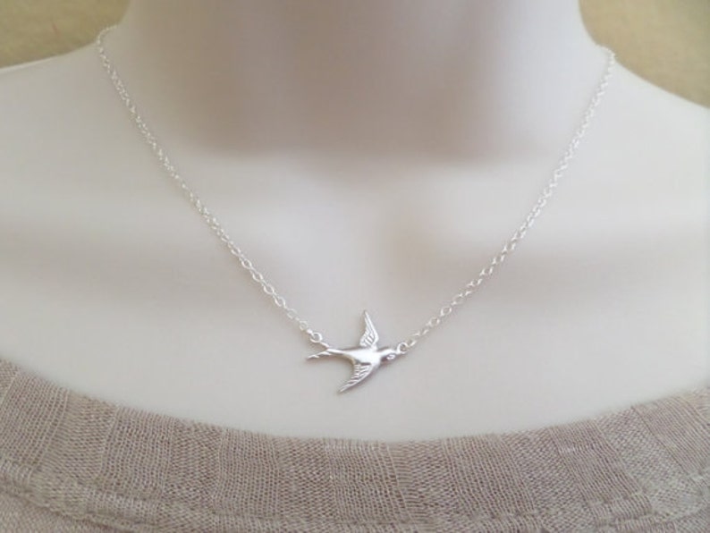 Tiny silver sparrow necklace, Sterling Silver necklace...dainty handmade necklace, simple, birthday, wedding, bridesmaid jewelry image 3