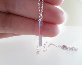 Sterling Silver vertical bar necklace, 925 Sterling Silver drop bar necklace..dainty,everyday, simple, birthday, wedding, bridesmaid jewelry