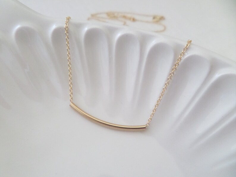 Tiny Gold Curved Tube Necklace Gold Filled Etsy