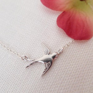 Tiny silver sparrow necklace, Sterling Silver necklace...dainty handmade necklace, simple, birthday, wedding, bridesmaid jewelry image 1