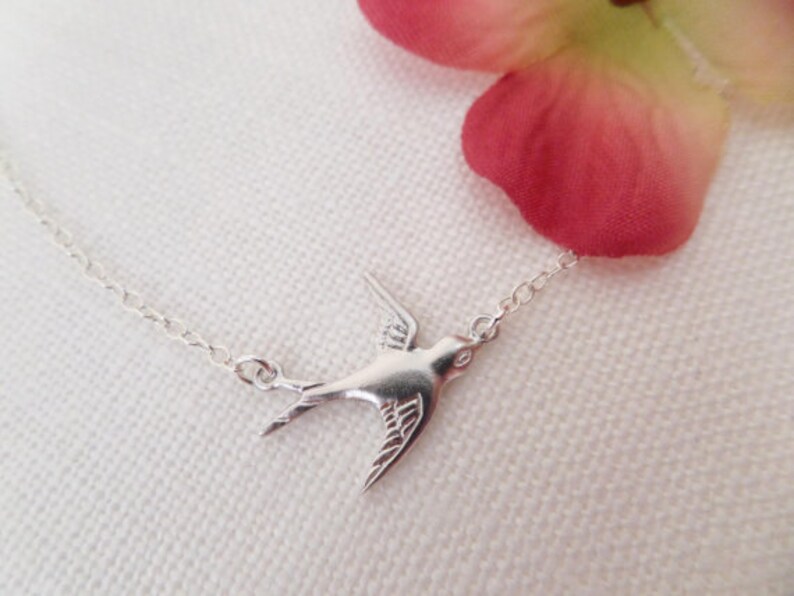 Tiny silver sparrow necklace, Sterling Silver necklace...dainty handmade necklace, simple, birthday, wedding, bridesmaid jewelry image 1