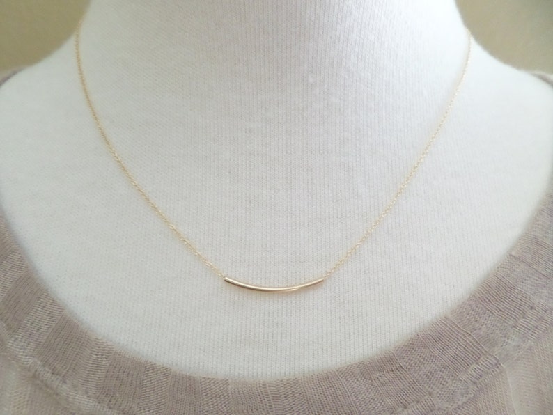 Tiny Gold Curved Tube Necklace Gold Filled Etsy